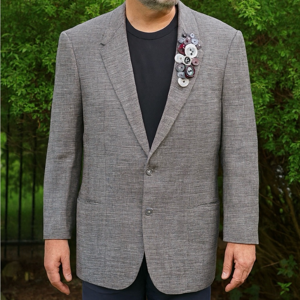 Jhane Barnes Upcycled Men’s Blazer w Vintage Button Lapel Textured Weave Size 40